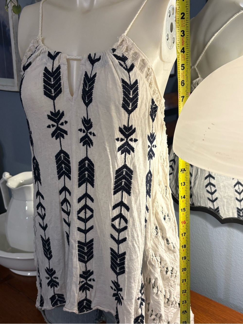 Free People White Lace Tank with Light Blue Brand Tag